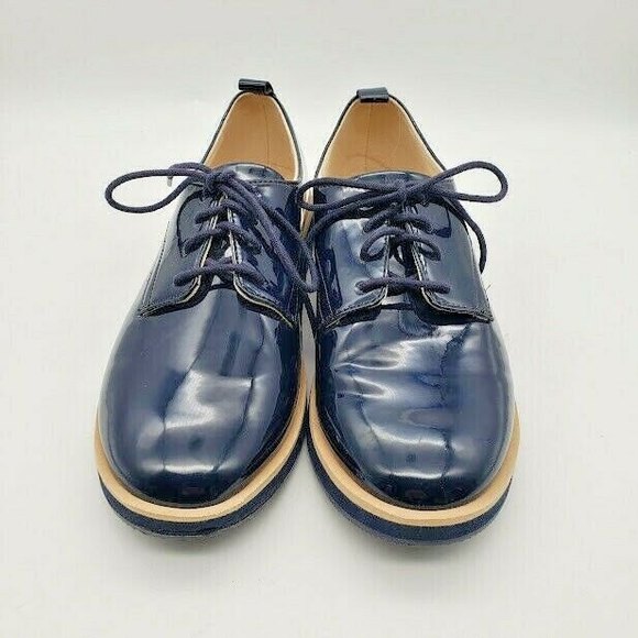 ZARA Kids Black Blue PATENT FINISH CUT OUT BLUCHERS Derby Shoes Size 6.5 - Picture 4 of 8